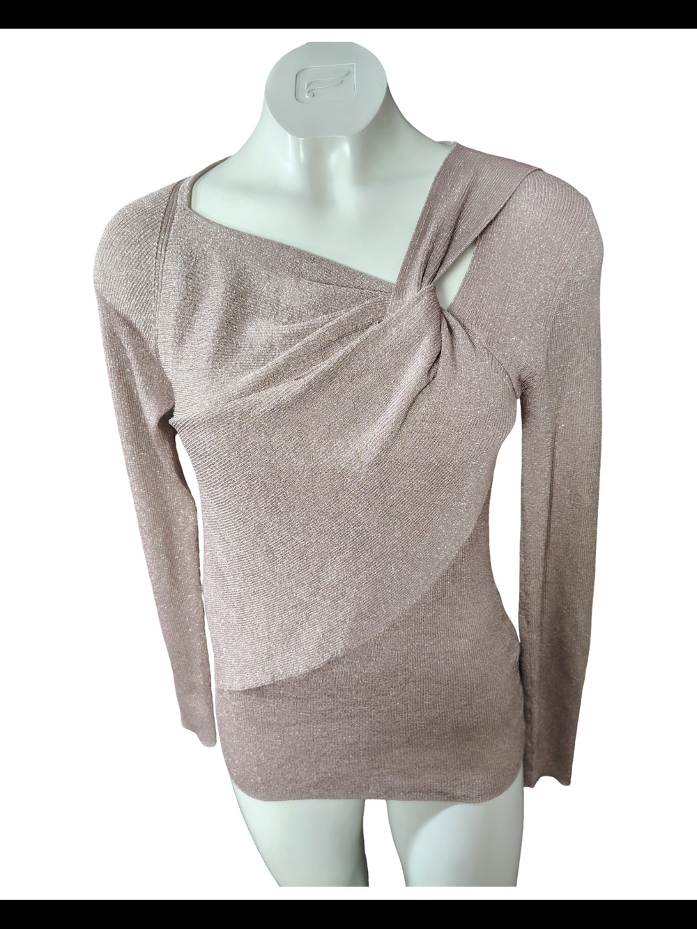 3.1 Phillip Lim Shimmery Taupe Asymmetric Knot-Detail Long Sleeve Top